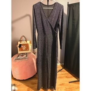 Black with Silver Glitter Stripes Jumpsuit Womens Sz L